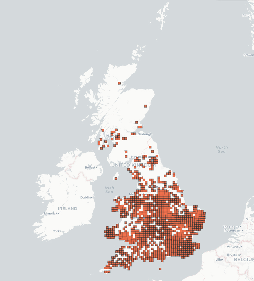 UK range for the grass snake © NBN